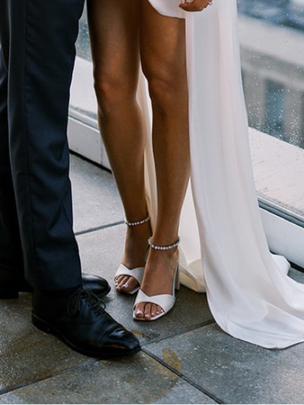 Jimmy Choo Ivory Satin Block-Heel Sandals with Crystal Ankle Chain, Saeda, 39.5